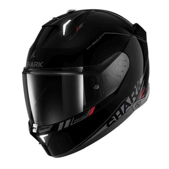 Shark bukósisak - Skwal i3 - Blank BEÉPÍTETT FÉKLÁMPÁVAL, FEKETE-SÖTÉTSZÜRKE-PIROS