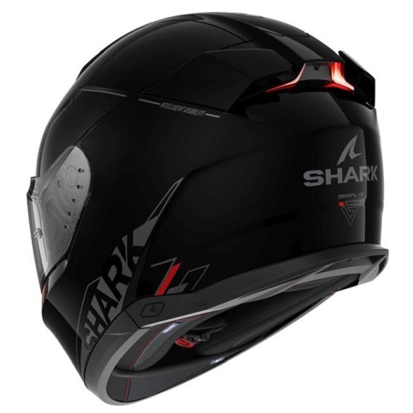 Shark bukósisak - Skwal i3 - Blank BEÉPÍTETT FÉKLÁMPÁVAL, FEKETE-SÖTÉTSZÜRKE-PIROS