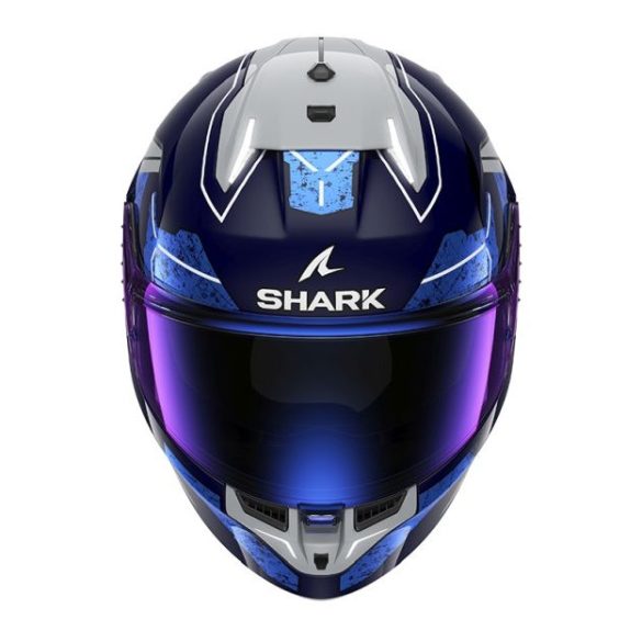 Shark bukósisak - Skwal i3 - Rhad BEÉPÍTETT FÉKLÁMPÁVAL, KÉK-KRÓM-EZÜST