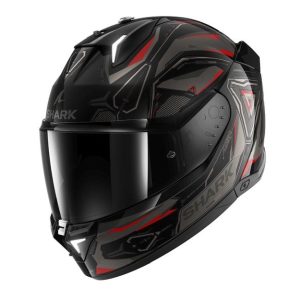 Shark bukósisak - Skwal i3 - Linik BEÉPÍTETT FÉKLÁMPÁVAL, FEKETE-SÖTÉTSZÜRKE-PIROS