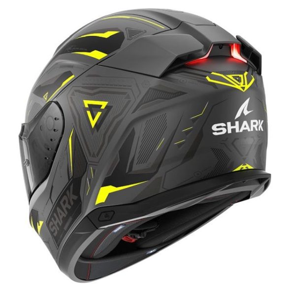 Shark bukósisak - Skwal i3 - Linik mat BEÉPÍTETT FÉKLÁMPÁVAL, MATT SÖTÉTSZÜRKE-SÁRGA-FEKETE