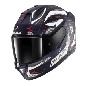 Shark bukósisak - Skwal i3 - Linik mat BEÉPÍTETT FÉKLÁMPÁVAL, MATT KÉK-FEHÉR-PIROS