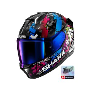 SHARK SKWAL I3 HELLCAT BUKÓSISAK BEÉPÍTETT FÉKLÁMPÁVAL +PLEXIVEL, FEKETE-RÓZSASZÍN-KÉK