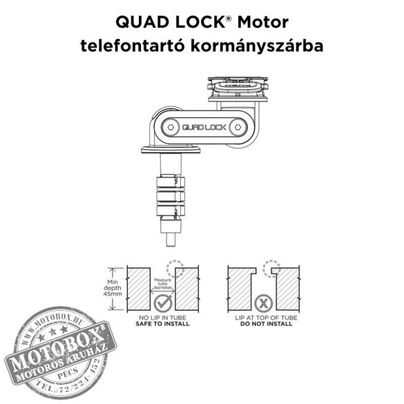 QUAD LOCK® Motor telefontartó kormányszárba + rezgéscsillapító adapter