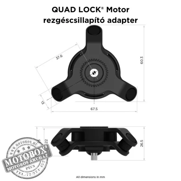 QUAD LOCK® Motor telefontartó kormányrúdra PRO Állítható + rezgéscsillapító adapter