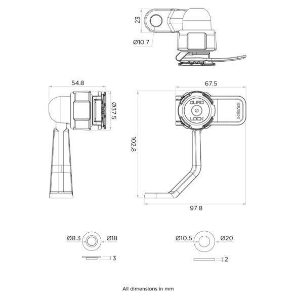 QUAD LOCK® Robogó/motor telefontartó tükörszárra 2 + rezgéscsillapító adapter