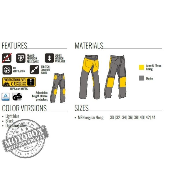 TriloBite Parado motoros farmernadrág light grey SLIM szűk fazon